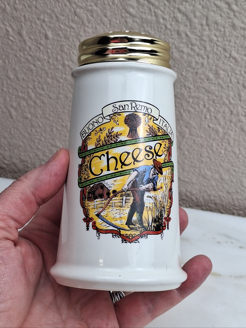 Vintage Unused HIMARK “San Remo” Ceramic Cheese Shaker, Made in Taiwan